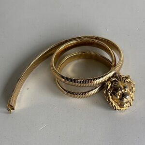 Vintage ACCESSOCRAFT gold lions head chain belt designer runway